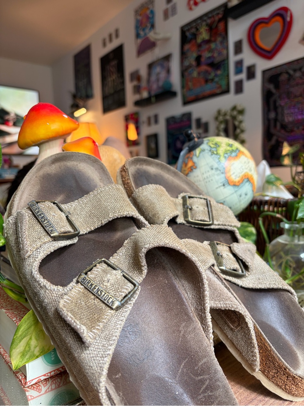 Birkenstock Beige Canvas Two-Strap Sandals